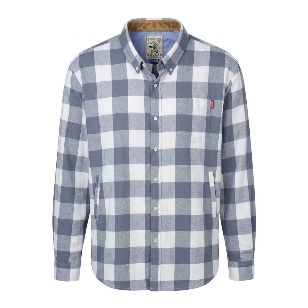 RSVLTS Flannels Mens XXXL Blue Gray White Buffalo Check Plaid Button Down Shirt